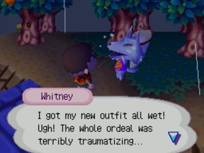 Whitney: I got my new outfit all wet! Ugh! The whole ordeal was terribly traumatizing...