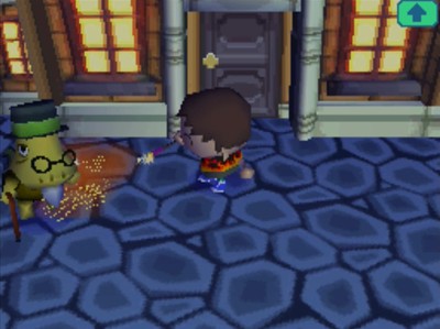 Jeff uses a Roman candle to try to burn Tortimer, all in good fun of course.