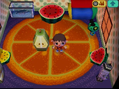 The inside of Frobert's fruit-themed house.
