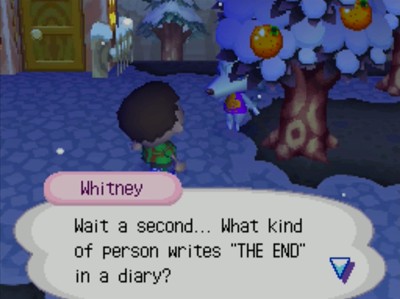 Whitney: Wait a second... What kind of person writes THE END in a diary?