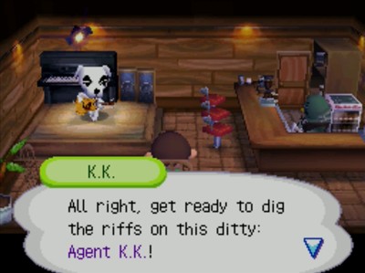 K.K.: All right, get ready to dig the riffs on this ditty: Agent K.K.!