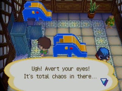 Me, looking in Robin's new blue wardrobe: Ugh! Avert your eyes! It's total chaos in there...