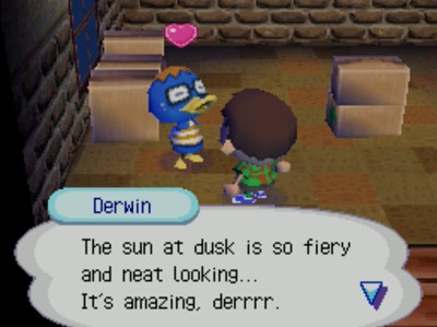 Derwin: The sun at dusk is so fiery and neat looking... It's amazing, derrrr.