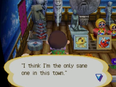 Quote on the back of Marina's pic: I think I'm the only sane one in this town.