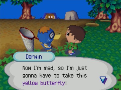 Derwin: Now I'm mad, so I'm just gonna have to take this yellow butterfly!