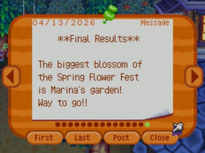 ***Final Results*** The biggest blossom of the Spring Flower Fest is Marina's garden! Way to go!!