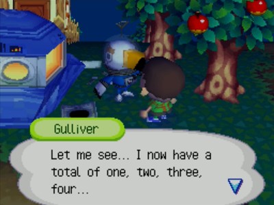 Gulliver: Let me see... I now have a total of one, two, three, four...