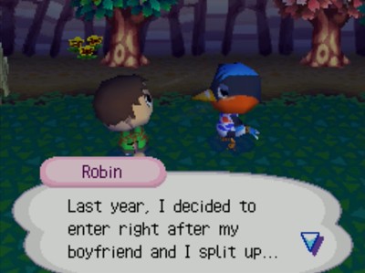 Robin: Last year, I decided to enter right after my boyfriend and I split up...