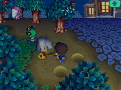 Frobert walks by as I try to collect bells from the money rock.