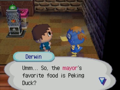 Derwin: Umm... So, the mayor's favorite food is Peking Duck?