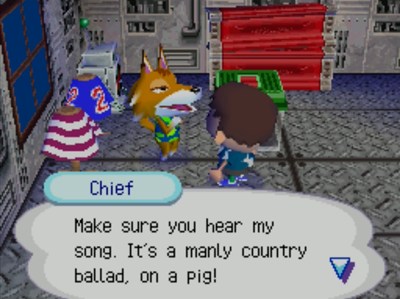 Chief: Make sure you hear my song. It's a manly country ballad, on a pig!