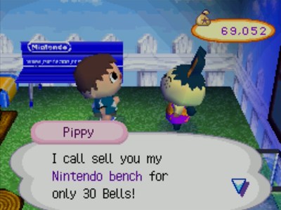 Pippy: I call sell you my Nintendo bench for only 30 bells!