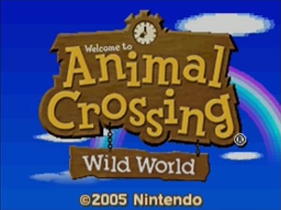 A rainbow on the title screen of Animal Crossing: Wild World.