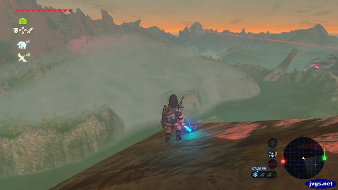 Looking down on a foggy enclosed area in The Legend of Zelda: Breath of the Wild.
