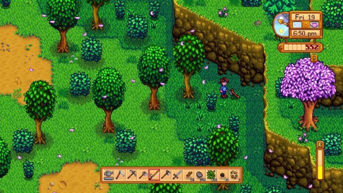 Finding Robin's lost axe in the woods (Stardew Valley).