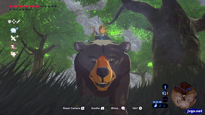 Riding a bear in The Legend of Zelda: Breath of the Wild.
