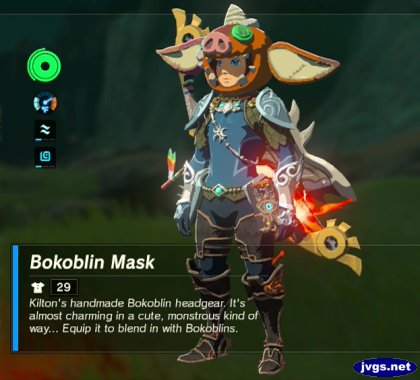 Link wears a Bokoblin mask.
