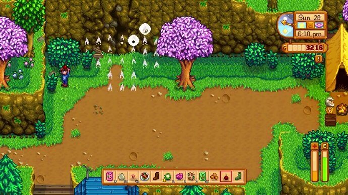 A cherry bomb explosion in Stardew Valley for Nintendo Switch.
