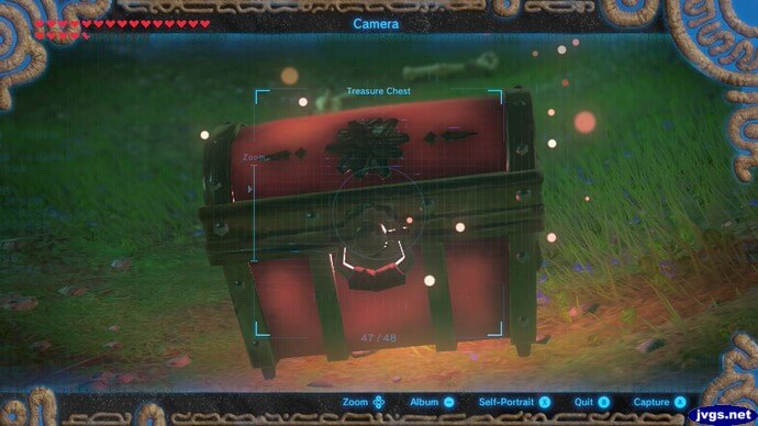 A glowing red treasure chest in The Legend of Zelda: Breath of the Wild.