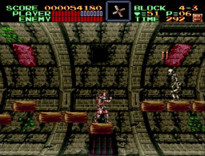 The cylindrical, rotating room in Stage 4-3 of Castlevania IV on SNES.