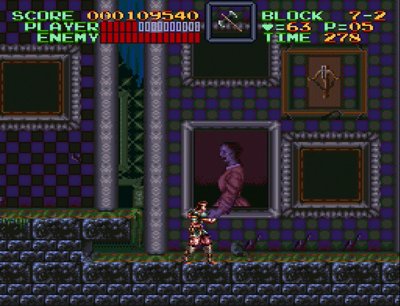 A painting grabs Simon Belmont by the neck in Castlevania IV.