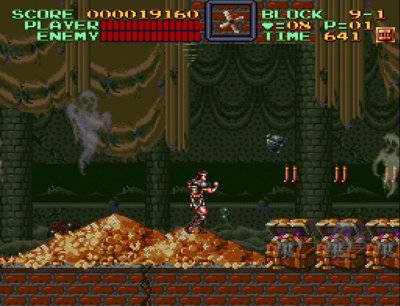 The gold-filled Stage 9-1 of Super Castlevania IV.