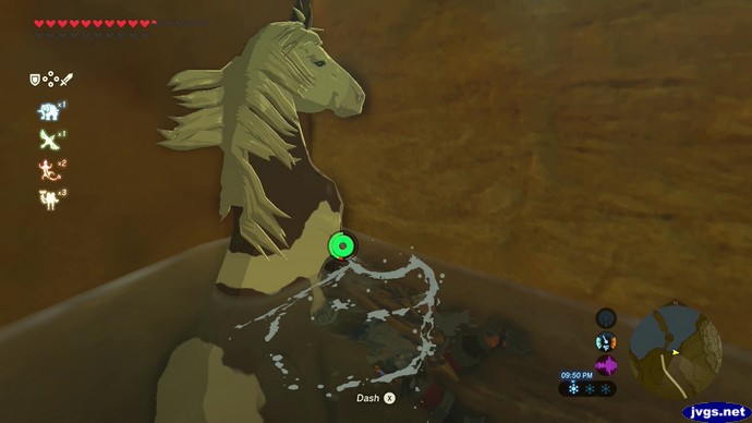 The horse splashes in the water.
