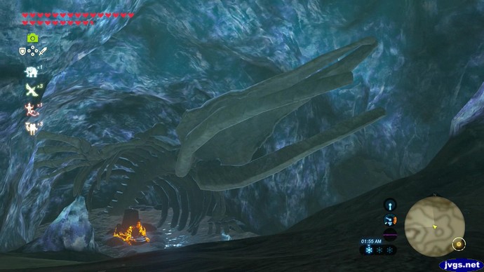 A leviathan skeleton in the Hebra region of The Legend of Zelda: Breath of the Wild.