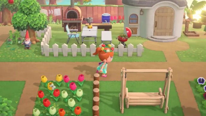 Various furniture items outdoors in Animal Crossing: New Horizons on Nintendo Switch.