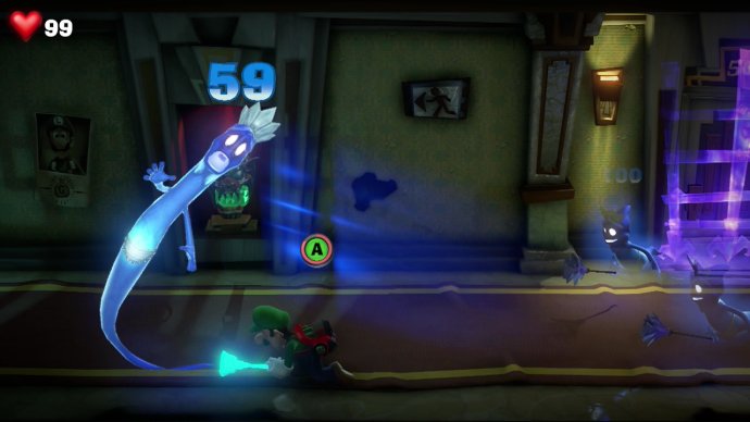 Luigi slams a ghost to the floor in Luigi's Mansion 3 for Nintendo Switch.