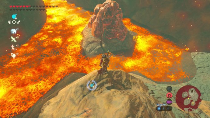 A suspicious red rock in the Death Mountain area of The Legend of Zelda: Breath of the Wild.