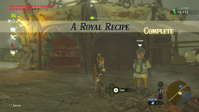 Side Quests: A Royal Recipe - Complete (Screenshot from The Legend of Zelda: Breath of the Wild for Nintendo Switch)