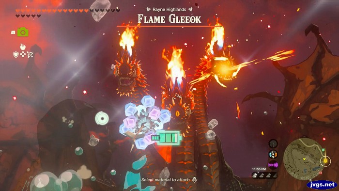 Fighting a Flame Gleeok in The Legend of Zelda: Tears of the Kingdom.