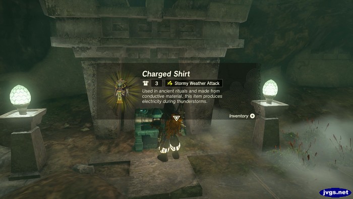 Link opens a treasure chest and receives a Charged Shirt.