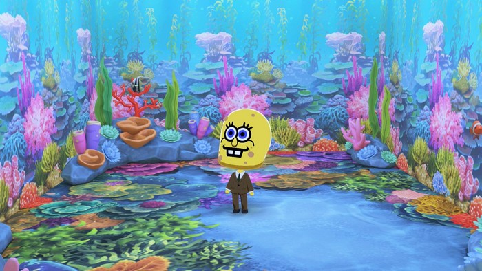 SpongeBob checks out his new coral reef interior.
