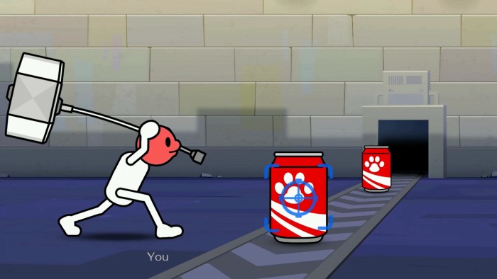 Smashing cans in Rhythm Heaven Groove.