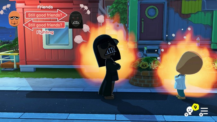 Darth Vader and Zoidberg appear engulfed in flames during a fight.