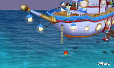 Fishing from Donald's boat in Disney Magical World 2.