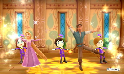 Dancing with Rapunzel and Flynn in the cafe.
