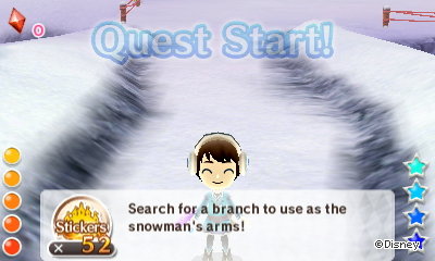 Quest Start! Search for a branch to use as the snowman's arms!
