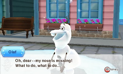 Olaf: Oh, dear--my nose is missing! What to do, what to do...