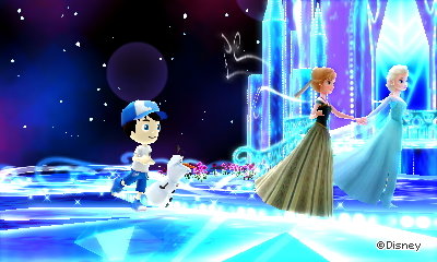 Ice skating with Elsa, Anna, and Olaf in the Frozen dream world of Disney Magical World 2.
