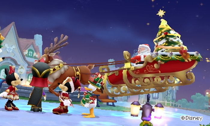 Santa Claus lands his sleigh in Castleton in Disney Magical World 2.