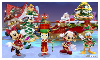 A commemorative photo with Santa, Mickey, Minnie, Donald, and Goofy.