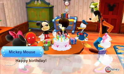 Mickey Mouse, at my birthday party: Happy birthday!