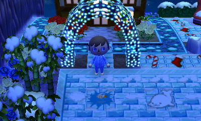 An illuminated arch in the New Leaf dream town of Sutton.