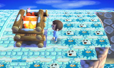 Standing by a bonfire in the New Leaf dream town of Sutton.