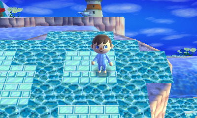 Standing on ice bricks in a frozen river, in the New Leaf dream town of Sutton.