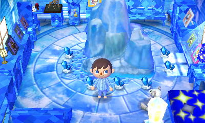 An iceberg and other frosty blue furniture in the New Leaf dream town of Sutton.