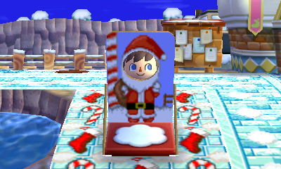 A Santa Claus faceboard in the New Leaf dream town of Sutton.